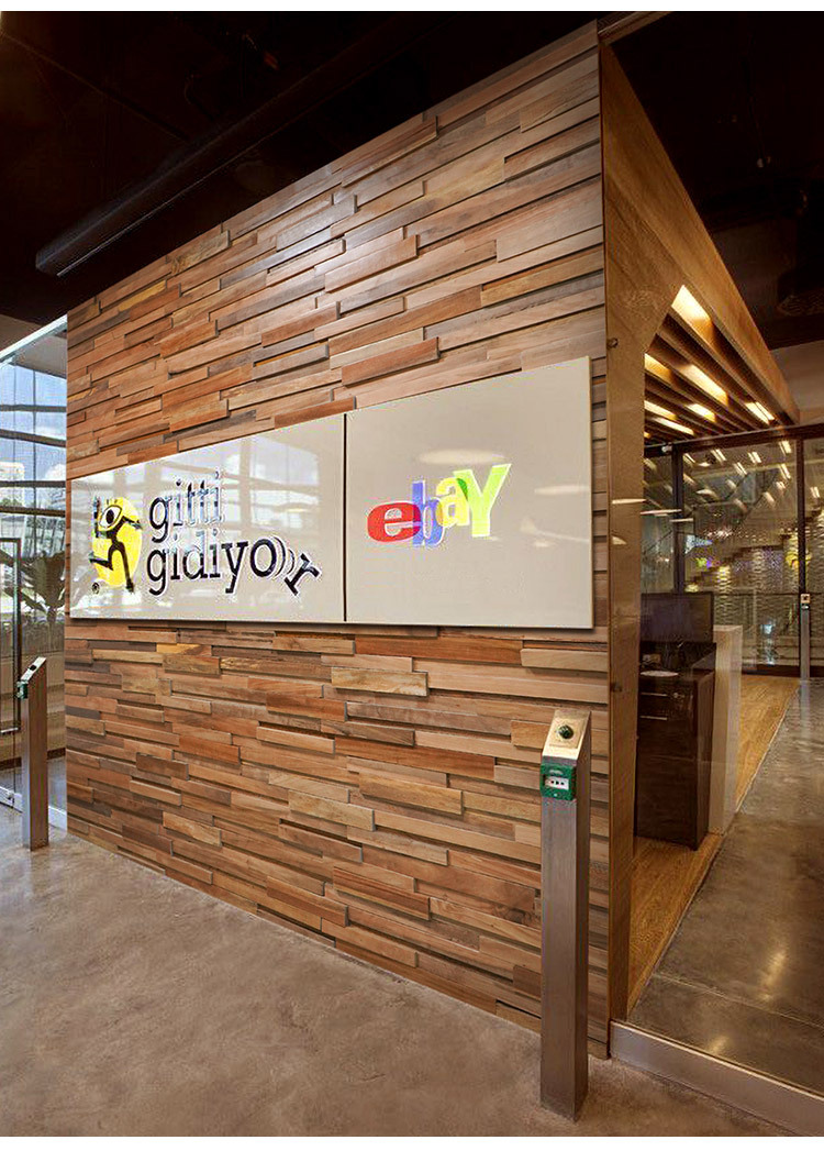 原木马赛克电视背景墙民宿形象墙装饰黑胡桃色凹凸立体实木条细条详情13