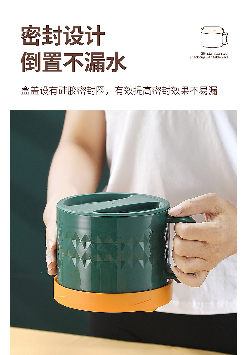 304不锈钢泡面碗带盖保温碗宿舍用学生饭盒杯 带手柄吃饭碗高颜值详情4