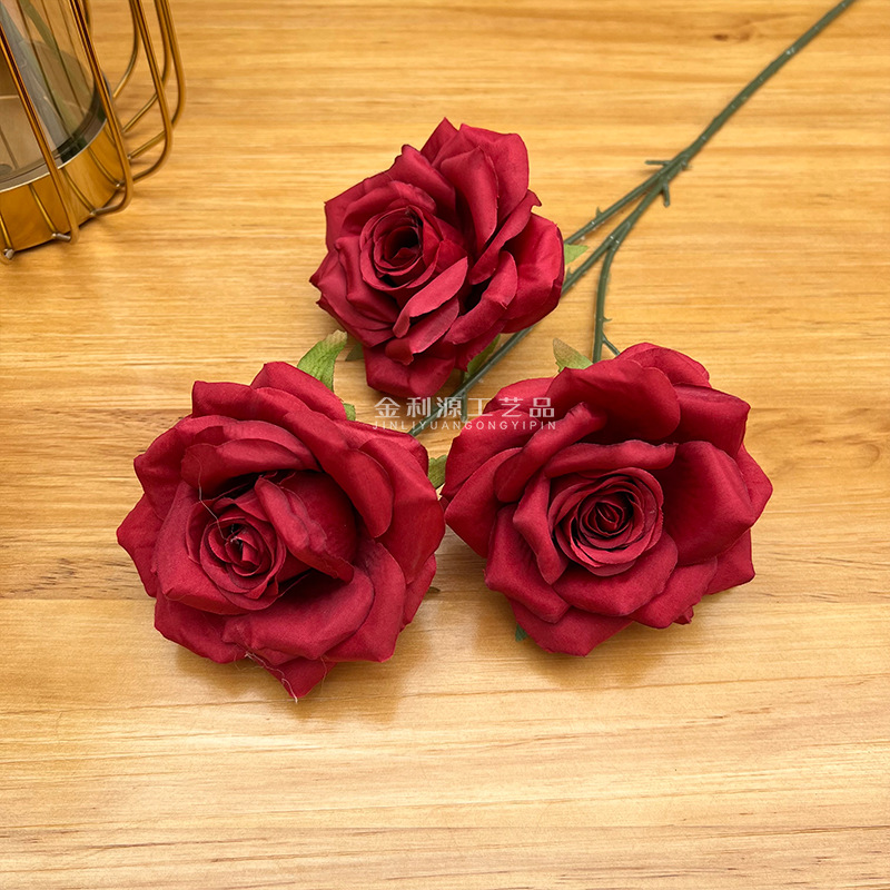 婚庆仿真花3头钻石玫瑰无叶版玫瑰花路引花材弗洛伊德玫瑰瀑布详情17