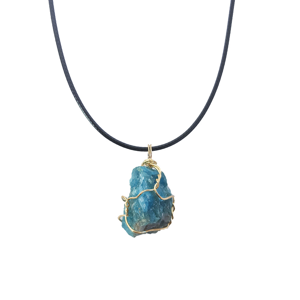 Cross-border winding jewelry: Yellow crystal raw stone winding pendant, pink amethyst fluorite, Dongling jade irregular stone necklace pic 7
