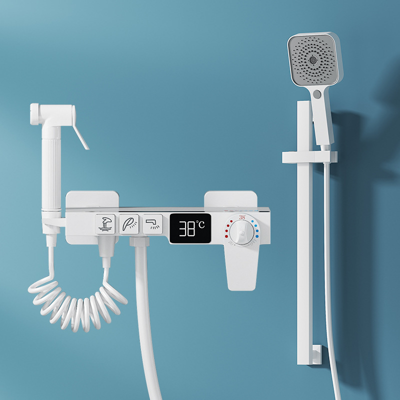 Bathroom all-copper white shower head set, home bathroom constant temperature shower head, rain shower head and pressure-increasing nozzle set pic 3