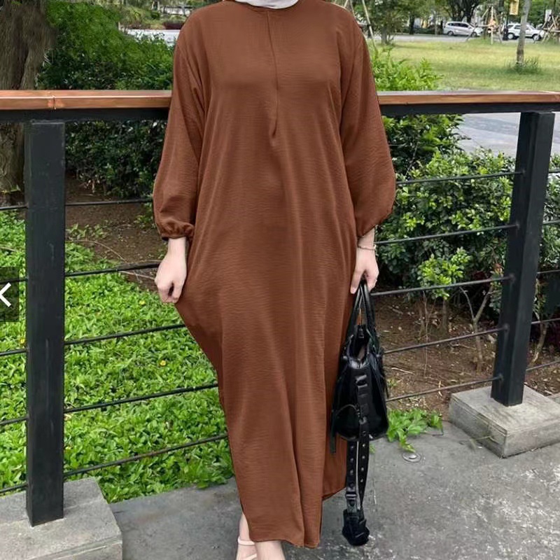 2023时尚春秋新款连衣裙女式泡泡袖纯色背心长袍女士休闲宽松长裙详情9