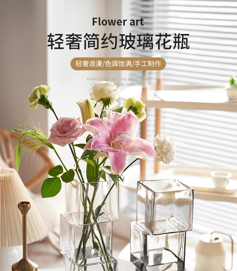 厂家定制轻奢ins风高级感玻璃花瓶家居水培水养鲜花装饰花瓶摆件玻璃花瓶详情1