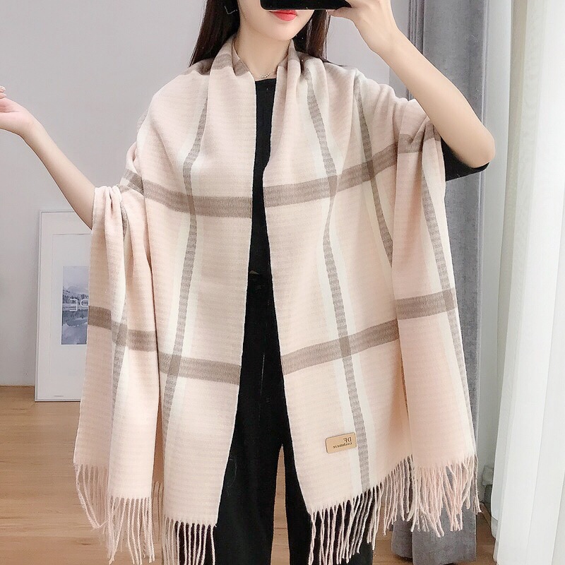 Korean-style thickened beauty line checkered scarf for women, long and warm printed faux cashmere tassel scarf shawl for autumn and winter pic 29
