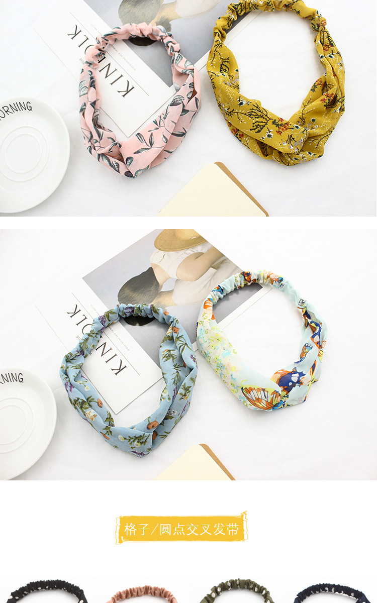 Wholesale of cross-shaped hair bands, Korean fresh and simple elastic facial cleansing hair ties, narrow-edge floral fabric hair bands pic 8
