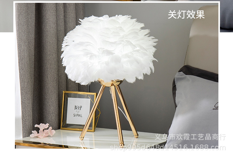 Feather table lamp, Nordic living room, bedroom, ins girl, princess room, warm and romantic, popular bedside standing table lamp pic 5