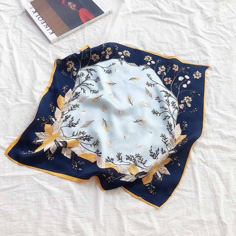 Wholesale silk scarves for overseas gifts and return gifts, cross-border silk autumn and winter decorative plain crepe satin 53cm floral neckerchiefs, small square scarves pic 67