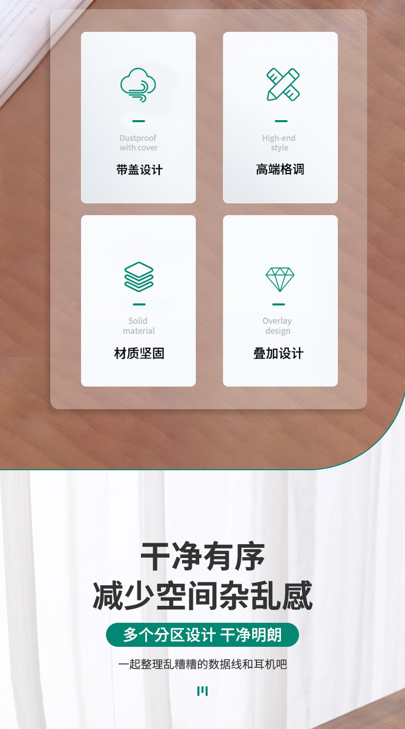 Office essentials: Data cable storage box, desktop small box, charger, USB flash drive, drawer compartments, room magic tool pic 2