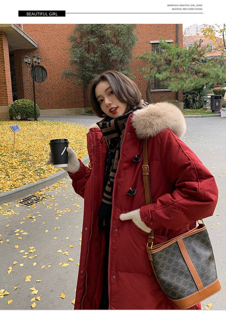 The new mid-length, fashionable, large-collar, loose and thickened white duck down warm jacket for women in winter 2021 is trendy pic 20