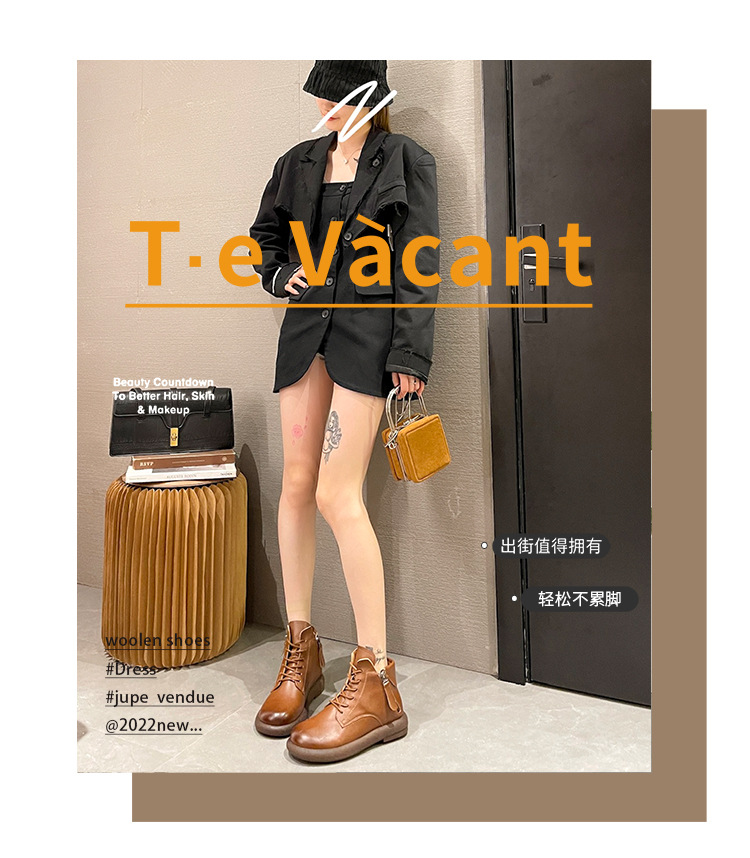 2023水洗复古真软皮马丁靴女 平底韩版双侧拉链女式皮靴子休闲女详情1