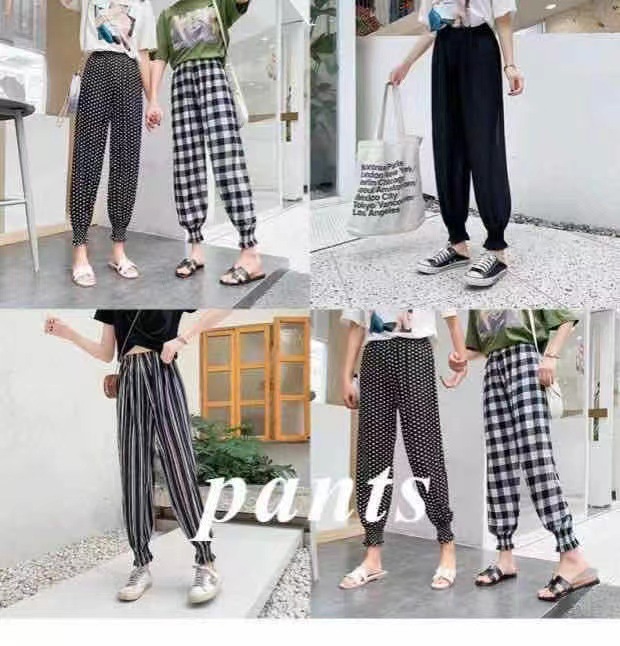 Verano nuevo casual suelto pantalones de cordón pantalones mujeres bloomer pantalones mosquito estilo delgado versión coreana 9 puntos slim pantalones de playa pic 1