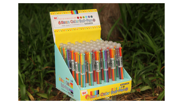 Creative and cute cartoon multi-color ballpoint pens, press pens, colorful personalized oil pens, stationery, 6-color pens wholesale pic 9