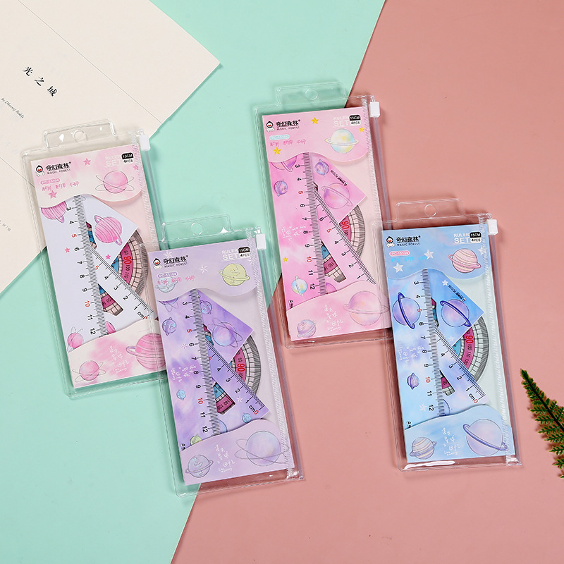 Ruler set, Unicorn cartoon student ruler set, 15cm straight ruler, set of set, protractor, 4-piece custom ruler pic 17