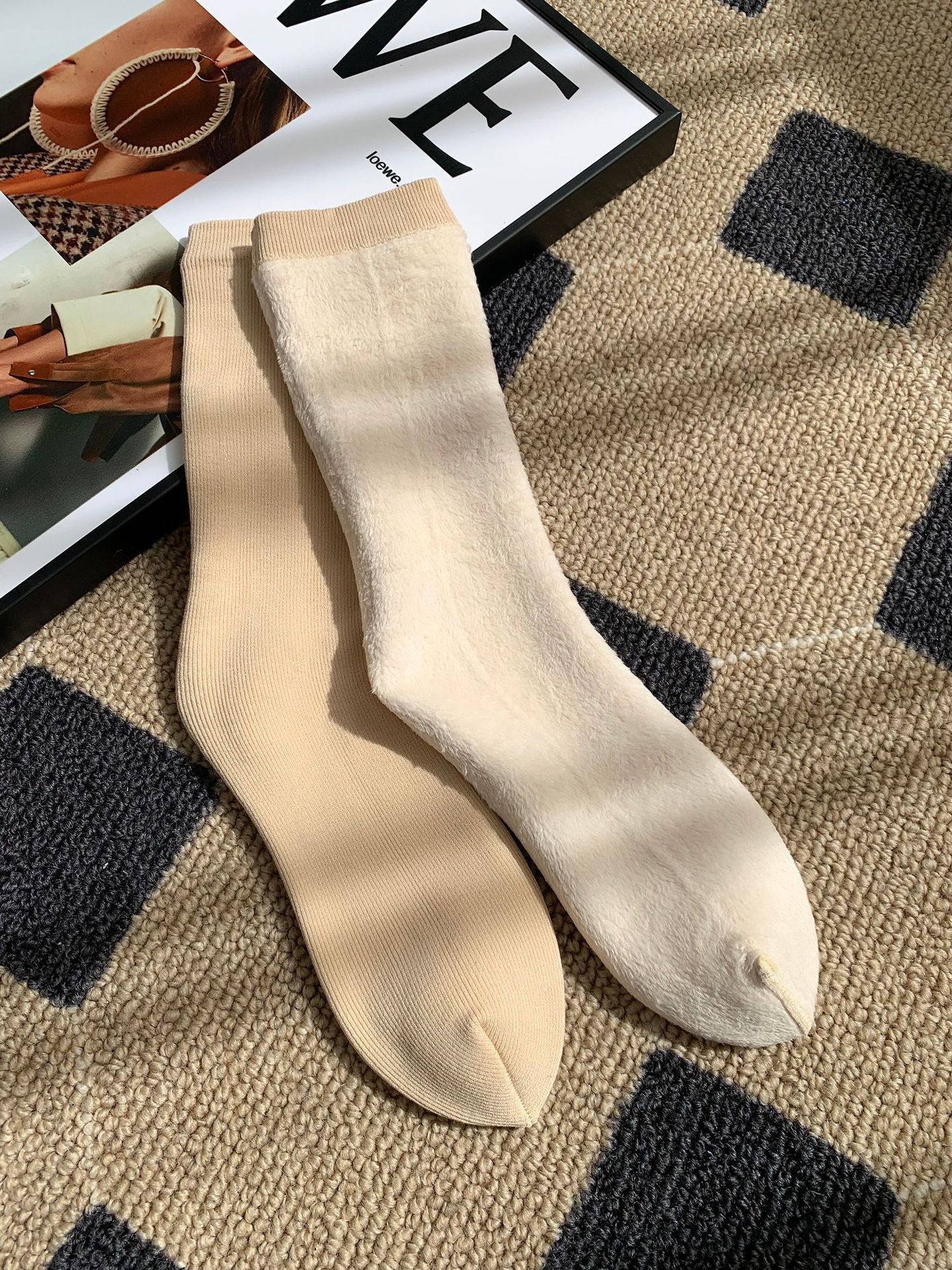 Unisex couple style fleece and thickened warm snow socks, mid-length home cotton socks, postpartum socks, floor socks pic 44