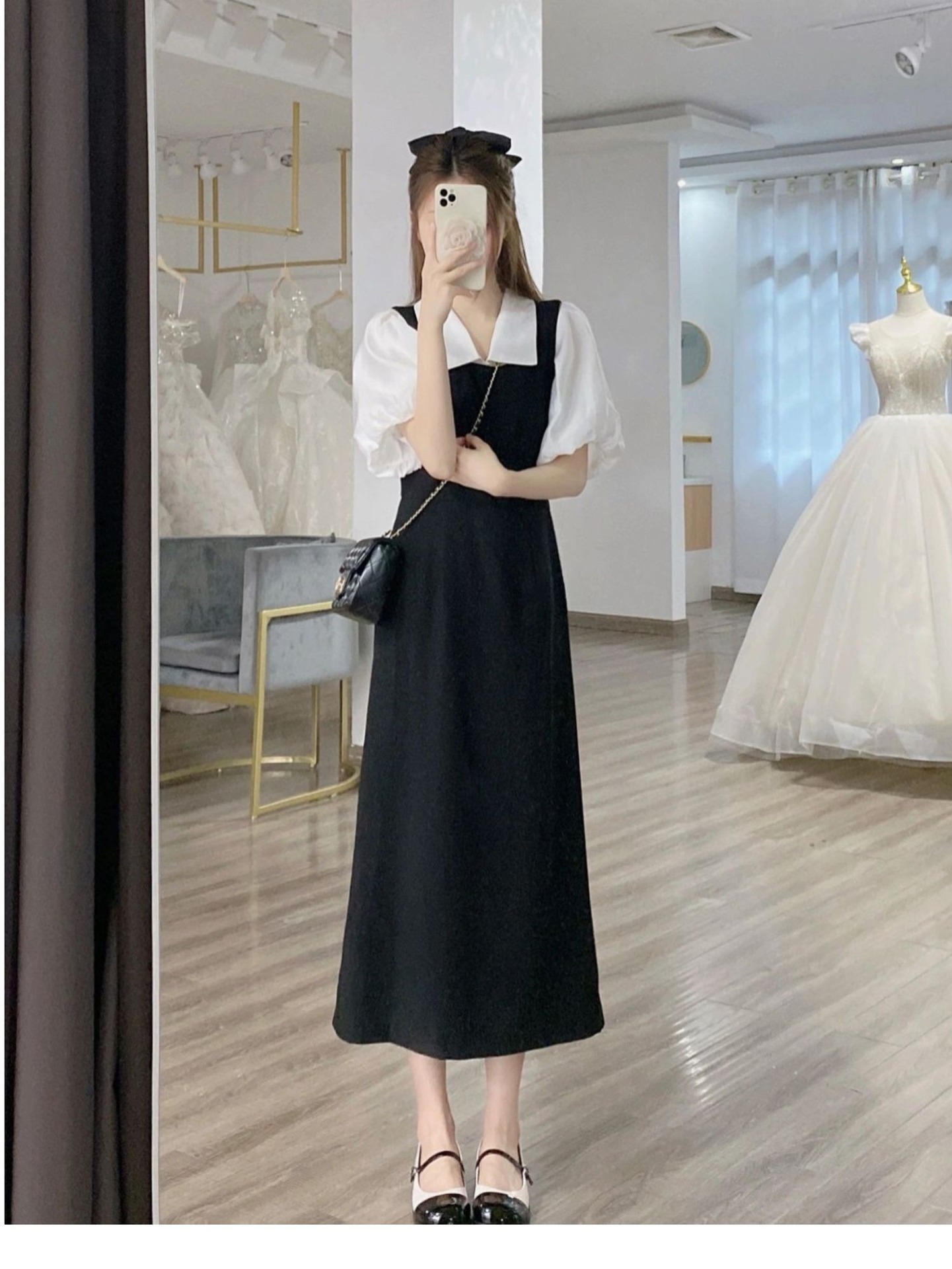 A two-piece Korean-style sweet shirt with strap dress set, a summer French petite design that makes you look younger pic 23