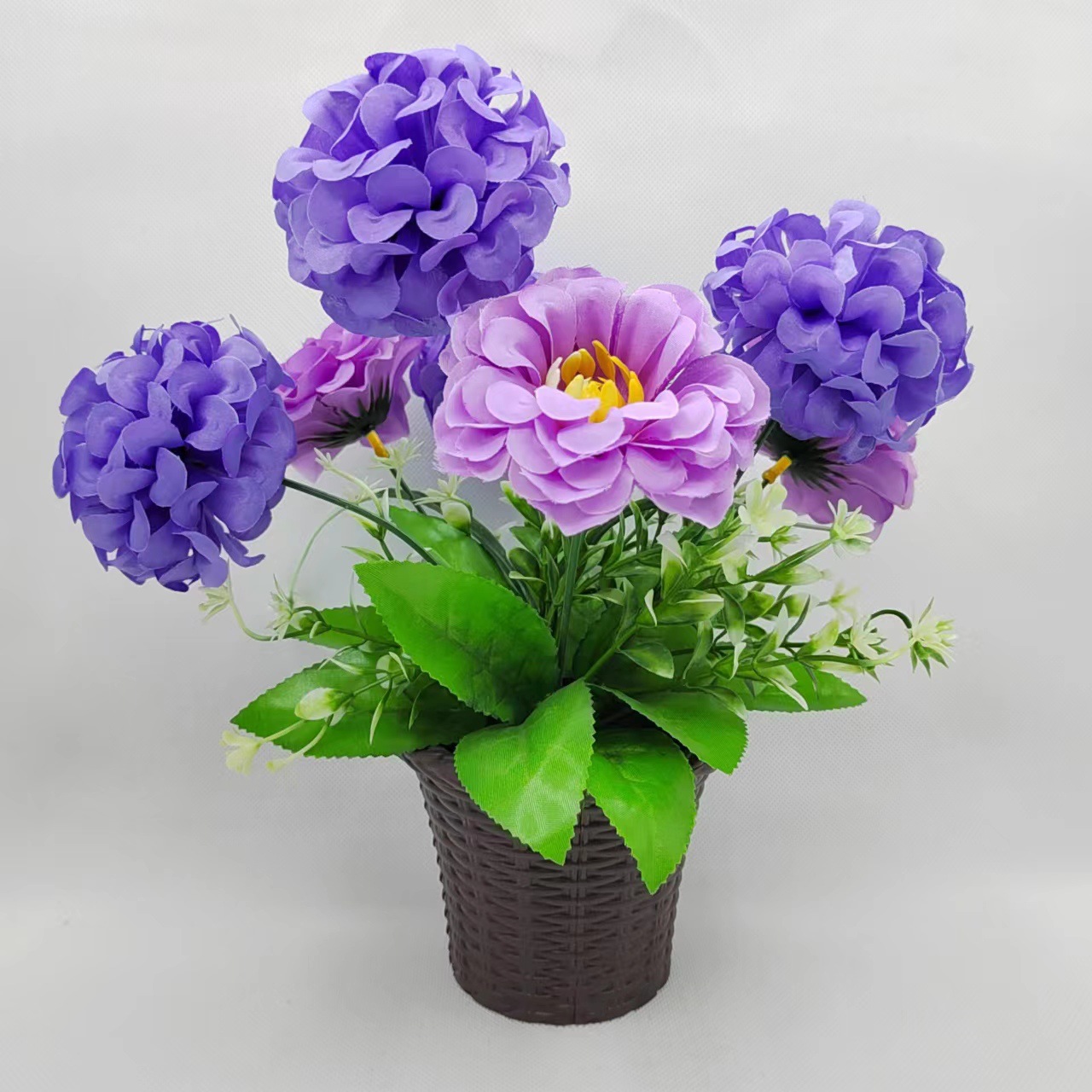 Artificial bamboo basket hydrangea bonsai ornaments, interior decoration, home desktop ornaments, artificial hydrangea artificial flower decorations pic 1
