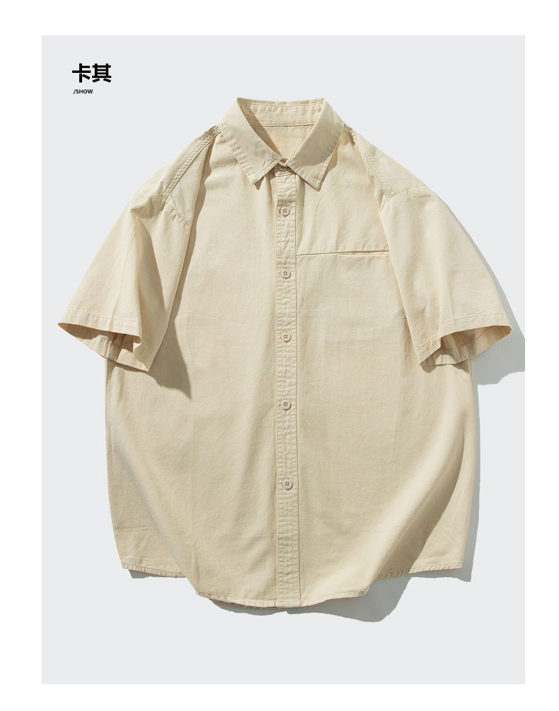 OLA 春秋款男士宽松休闲百搭简约纯色翻领短袖纯棉衬衫上衣外套详情17