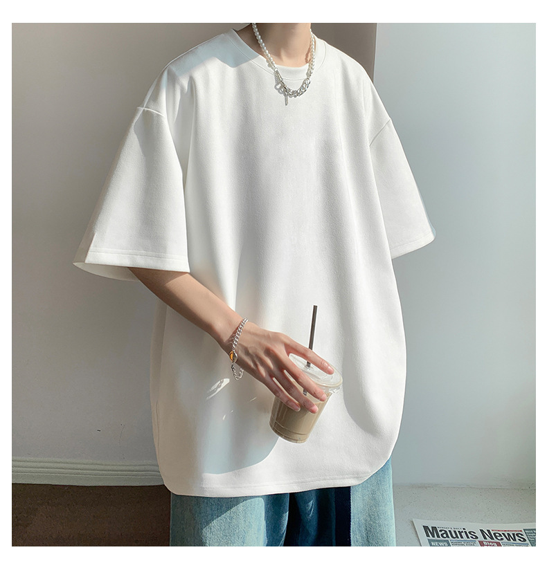 麂皮纯色短袖T恤男2023夏季质感半袖宽松t恤圆领半袖衣服青少年详情10