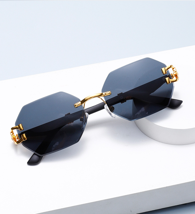 新款时尚复古木纹豹子镜腿墨镜男方框休闲街拍猎豹装饰太阳镜详情3