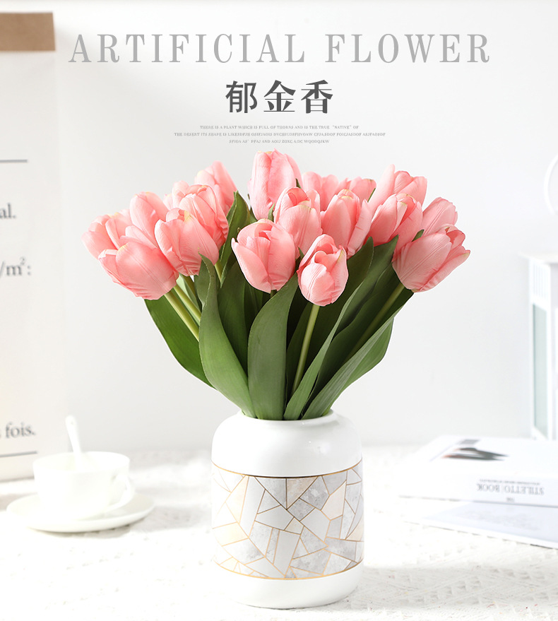 LAN Kwai Fong high-end artificial flowers with moisturizing touch, tulip photography ornaments, home decoration artificial flowers factory direct sales pic 12
