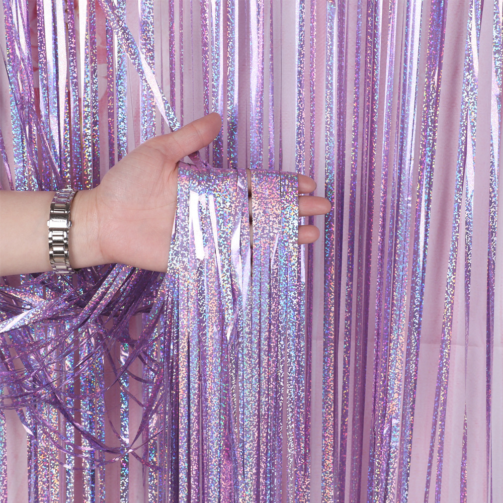1* 2-meter square rain silk curtain laser party decoration tassel curtain birthday scene arrangement small square rain silk door curtain pic 2