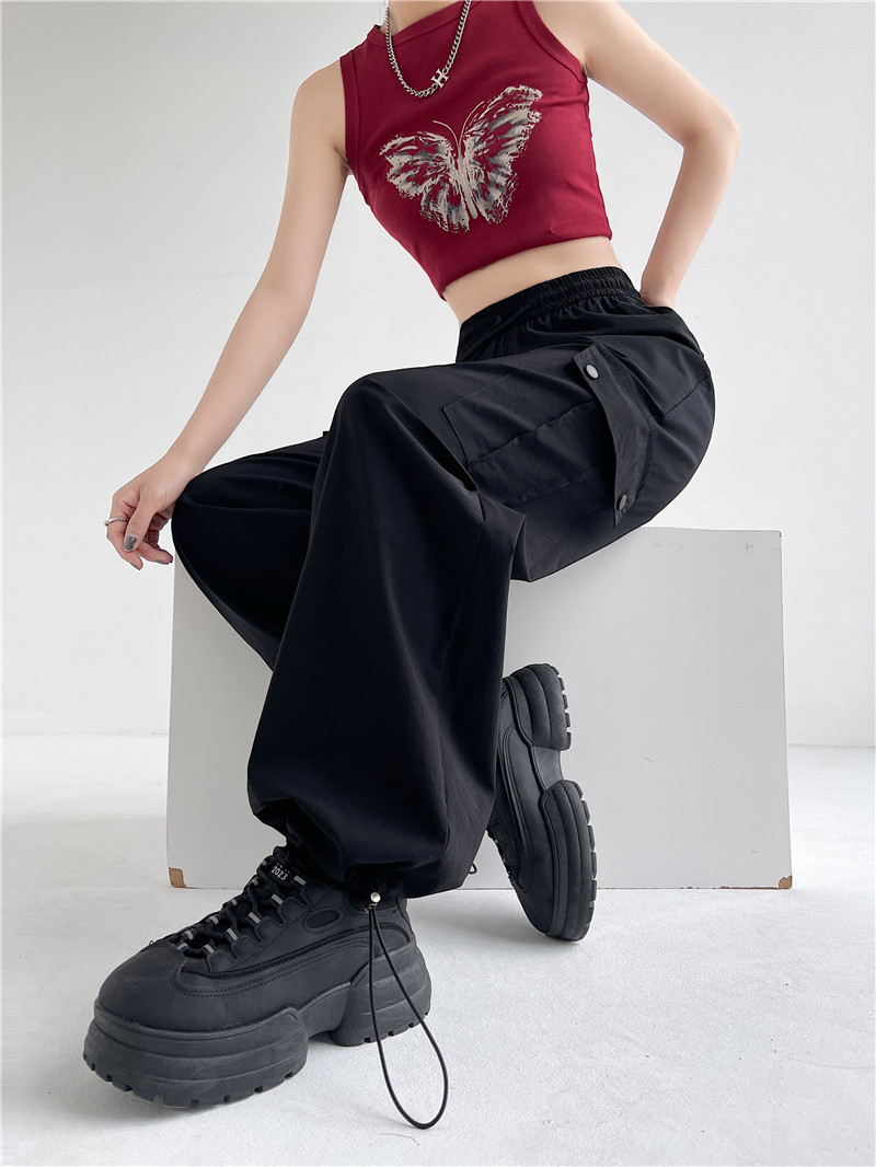 2024抽绳束脚工装休闲裤女春夏薄款设计感褶皱宽松美式长裤子详情20