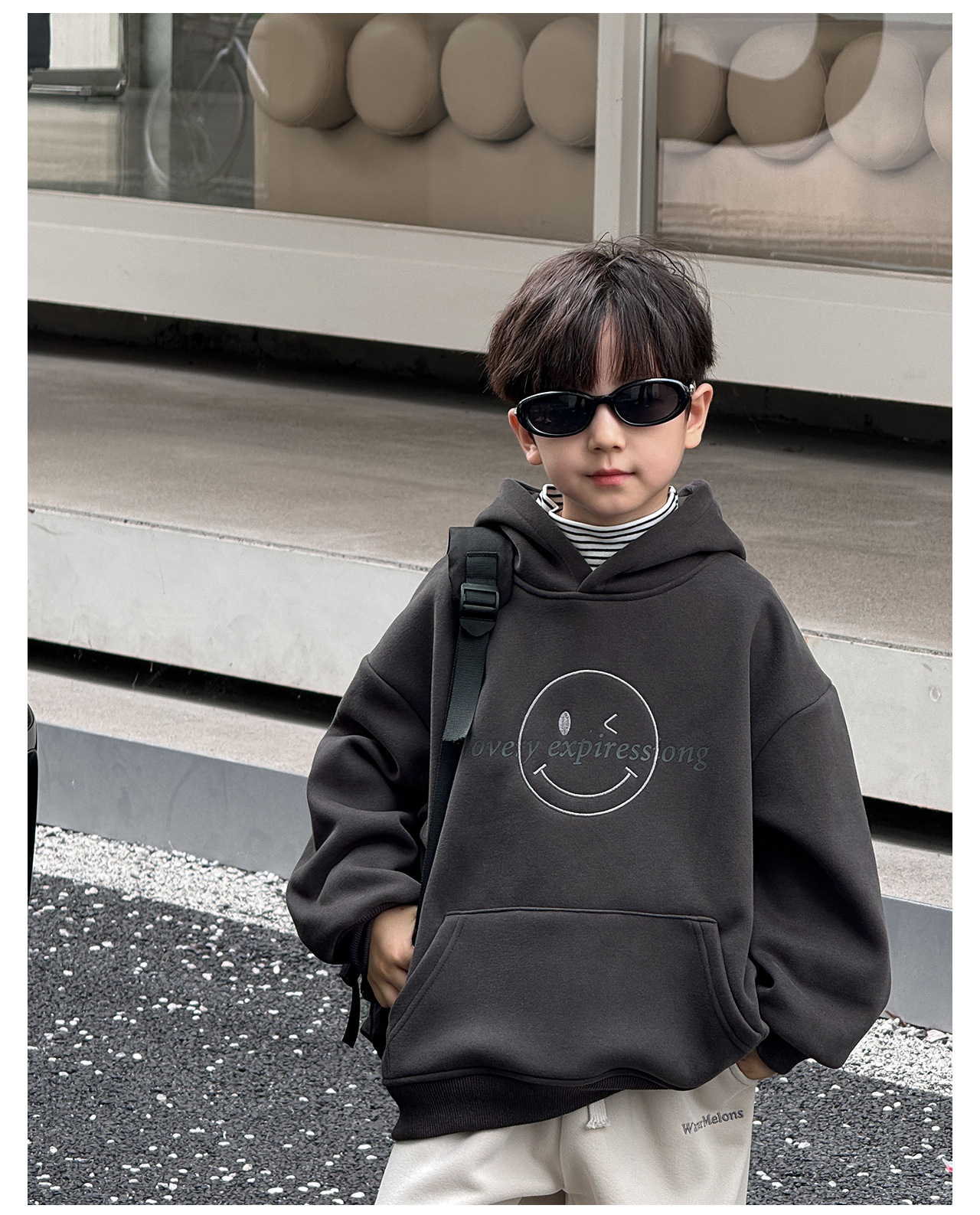 童酷2024儿童冬款湖州织里童装韩版宝宝上衣笑脸刺绣连帽男童卫衣详情26