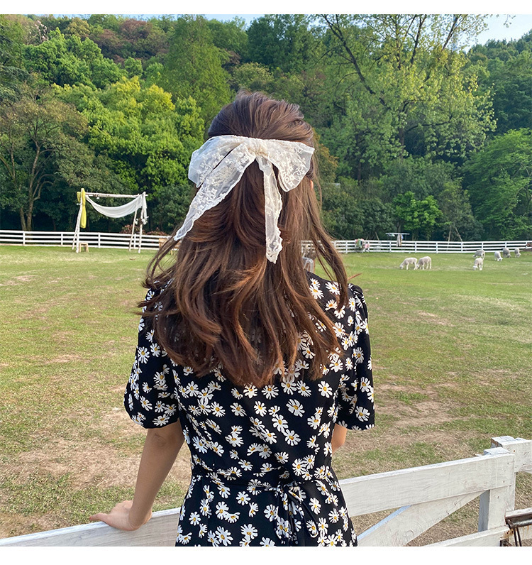 Big bow leather band hair tie, Korean sweet and cute ribbon lace fabric hair band headband, fresh and light forest girl style pic 11
