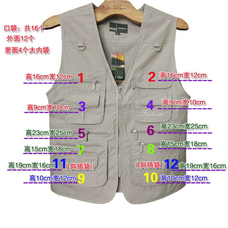 Casual vest for men, summer thin style, spring and autumn multi-pocket photography work vest, cotton and polyester quick-drying suit, functional waistcoat pic 1