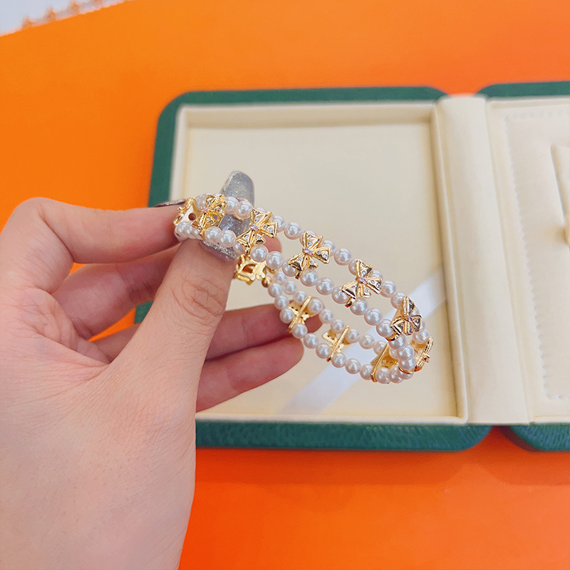 New style of elegant copper-plated real gold three-row bow spacer necklace bracelet link diy accessory pic 5