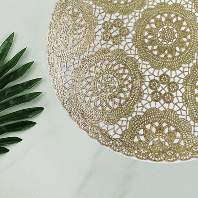Womei European-style light luxury lace hollowed-out laminated hard sheet placemats, French retro gold-embossed waterproof, oil-proof, anti-slip, heat-resistant, wear-resistant and heat-insulating table MATS pic 6
