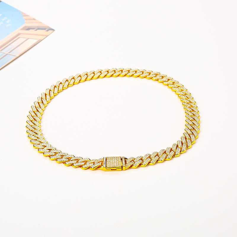 14MM欧美个性嘻哈菱形满钻翻盖扣头时尚嘻哈链条古巴手链项链详情10