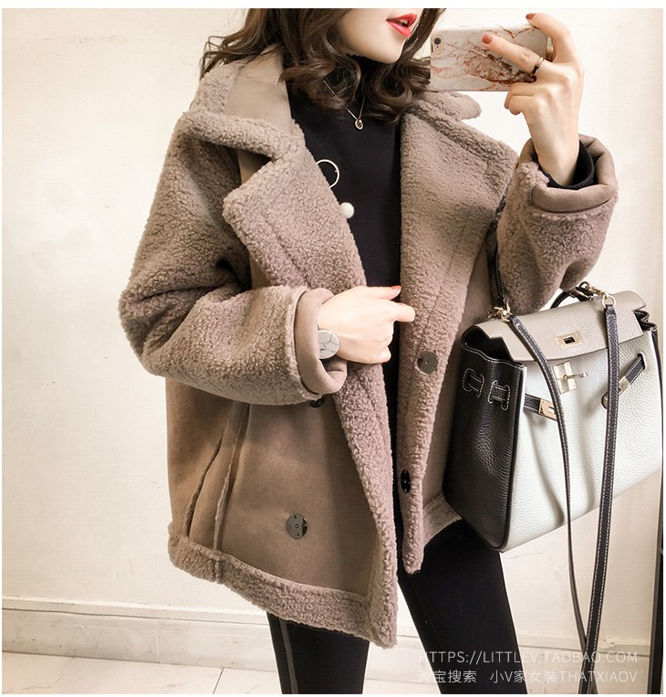 Autumn and winter lambskin coat for women 2020 New Korean style loose BF fur one-piece plush motorcycle jacket top pic 4