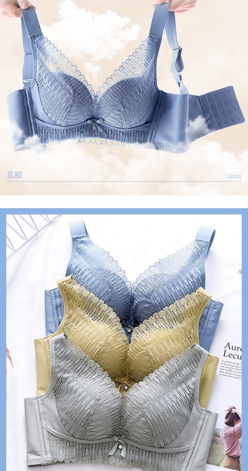 【高质量】泰国乳胶养护内衣女小胸聚拢文胸无钢圈调整型蕾丝胸罩详情5