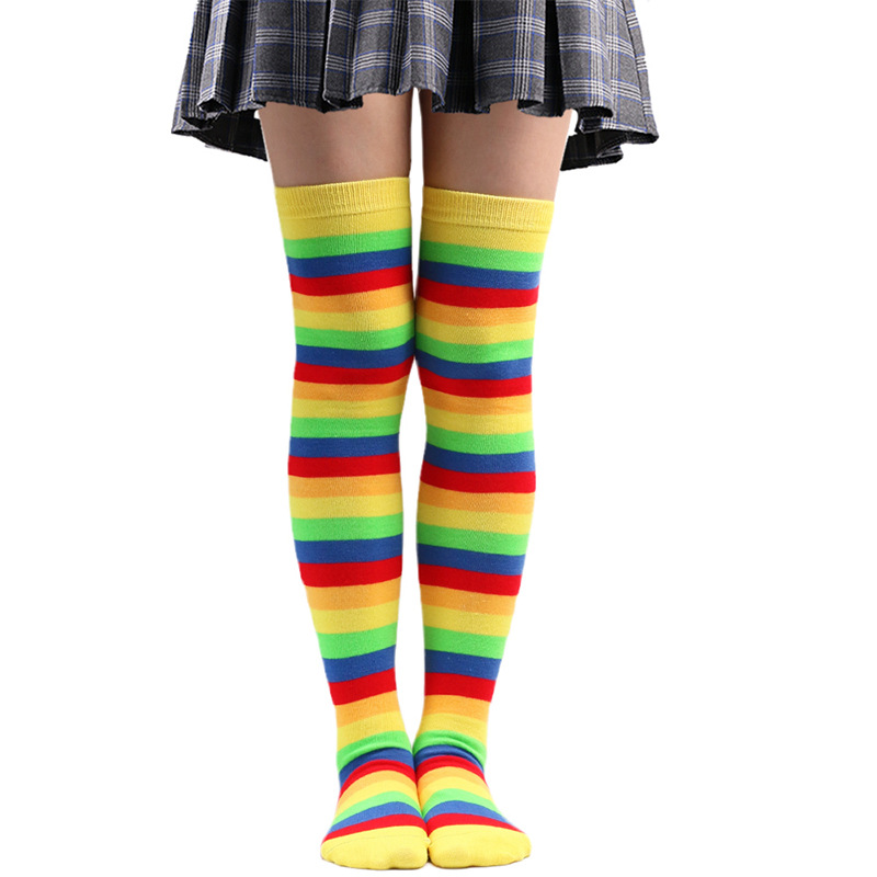 欧美彩色长筒袜高筒过膝袜子女长袜跨境派对袜动漫cosplay条纹袜详情10