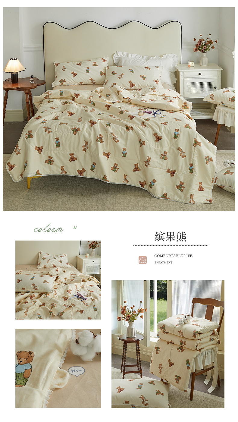 Small floral cotton summer quilt, summer cooling quilt, air conditioner quilt, summer pure cotton all-cotton quilt set, household washable pic 17