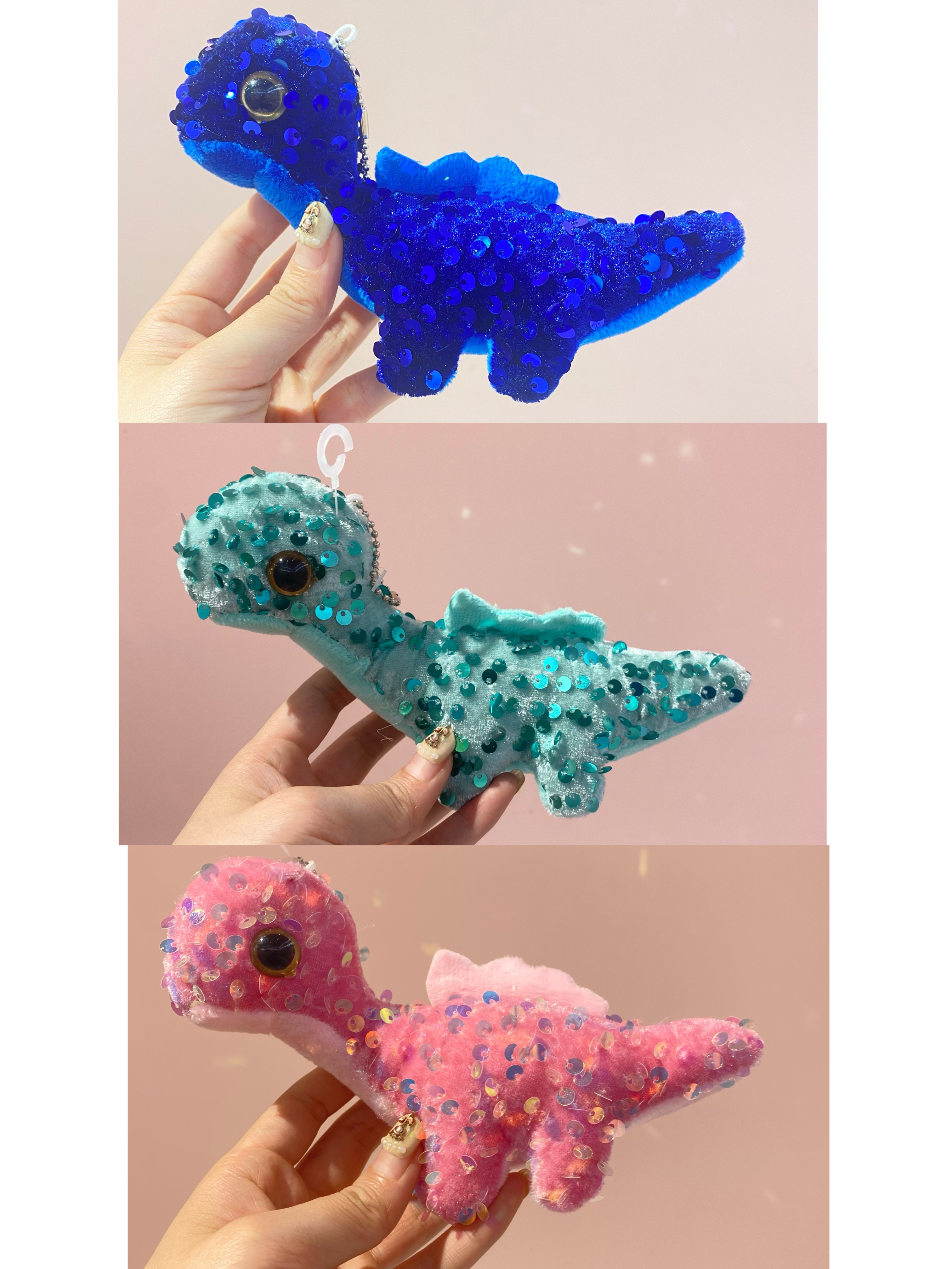 A cute plush keychain and cartoon animal car backpack pendant with sequins, big eyes and little dinosaurs pic 3