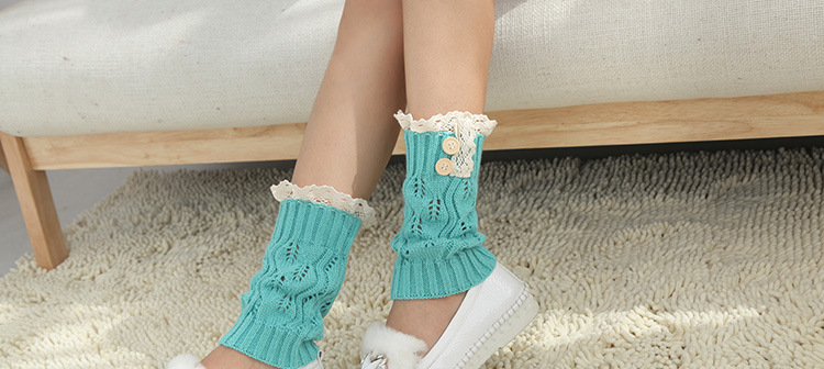 Korean knitted warm leg guards for autumn and winter, sweet solid color lace cutout leg covers, loose button ankle boot covers pic 47