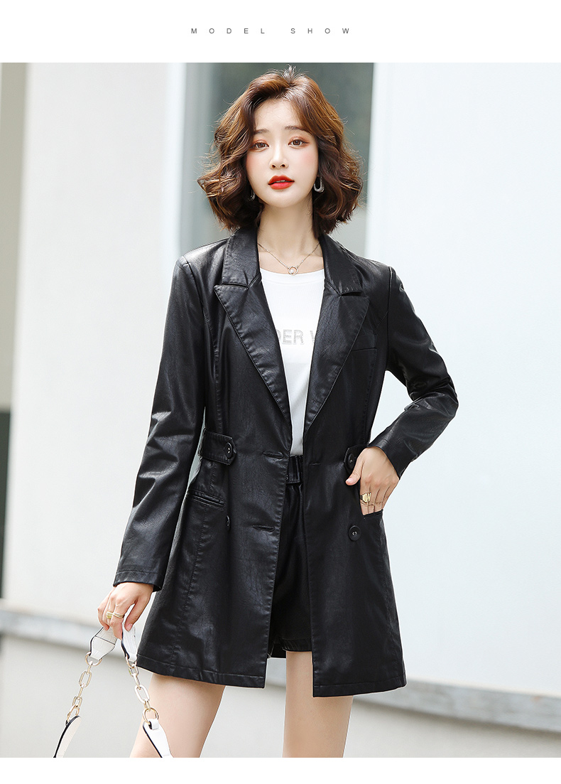Retro Hong Kong-style casual small suit jacket for women, 2022 Spring and Autumn new Korean-style elegant pu leather suit jacket pic 12