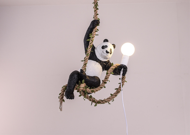 Nordic creative and personalized zoo decoration, hemp rope panda chandelier, bar, restaurant, homestay style wooden house, plant lamp pic 20