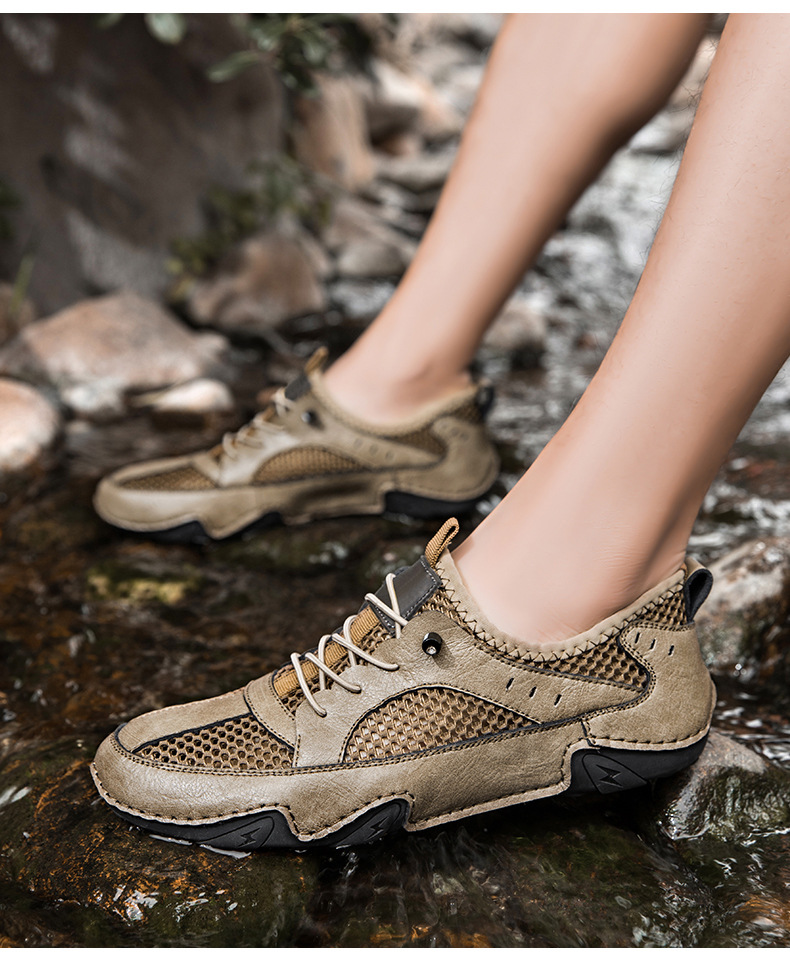 真皮牛皮跨境新款男士休闲运动鞋大码缝制透气网面鞋八爪鱼男鞋子详情13