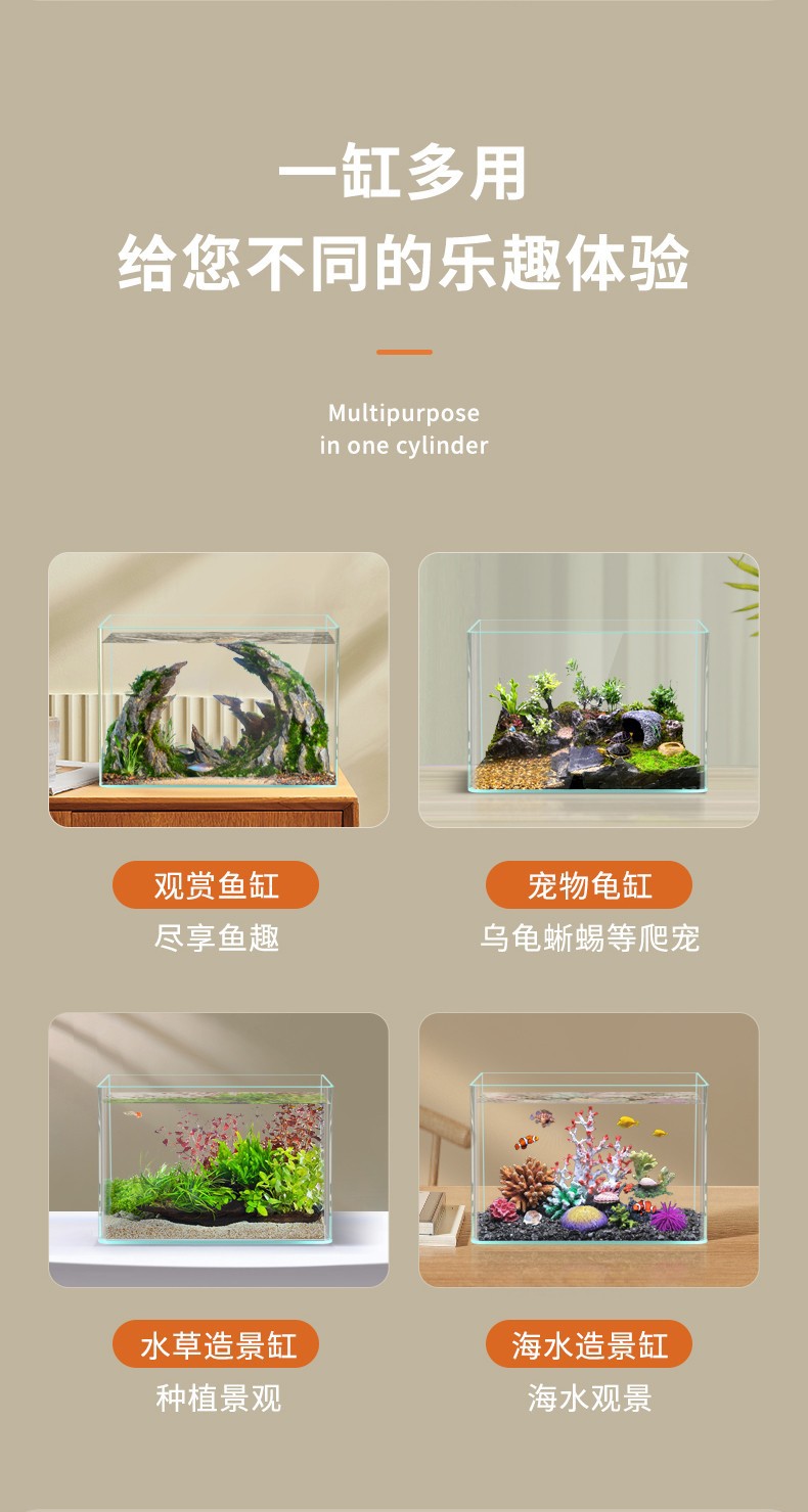 yee Fish Tank Glass gold Crystal ultra-white Small desktop aquarium, home aquatic plant ecological small fish tank, living room fish tank pic 12