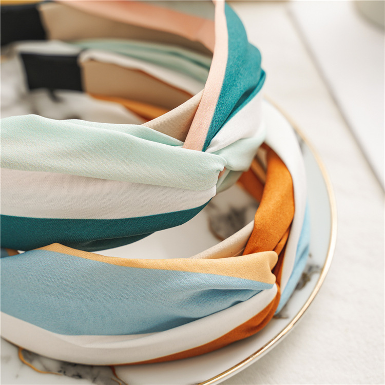 三态日韩版春夏新款交叉发箍宽版撞色布艺宽边女压发打结头箍饰品详情8