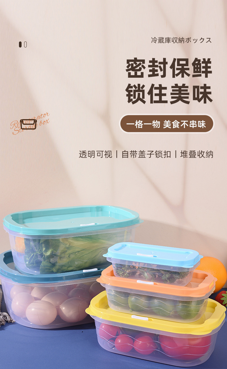 五彩多用途保鲜盒冰箱收纳盒储存保鲜盒带盖密封水果食物盒子套装详情1