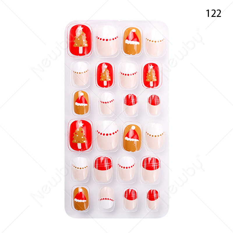 Finished nail sheets for children, 24 pieces of nail patches, cartoon Christmas fake nails, detachable nail stickers with adhesive backing pic 14