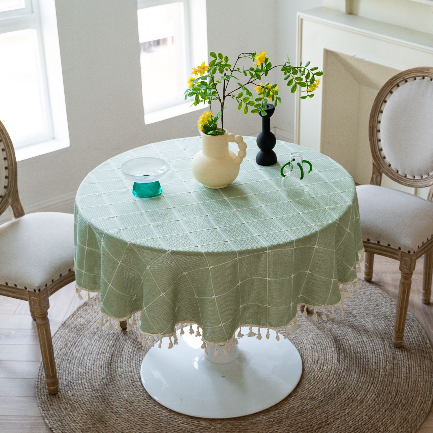 Cross-border TEMU Xiyin round table cloth, Japanese cream white tassel tablecloth, table cloth, cover cloth, Amazon factory wholesale pic 5