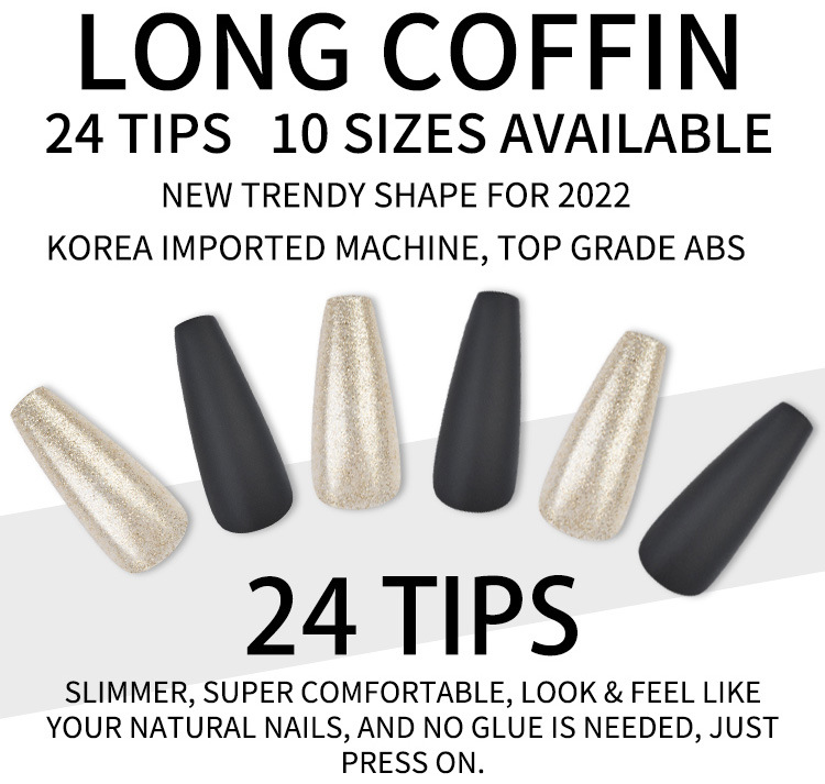 Wearable false nails, extra-long ballet nail patches, trapezoidal nails, popular nail art in Europe and America, French coffin nail patches wholesale, exclusive for foreign trade pic 2