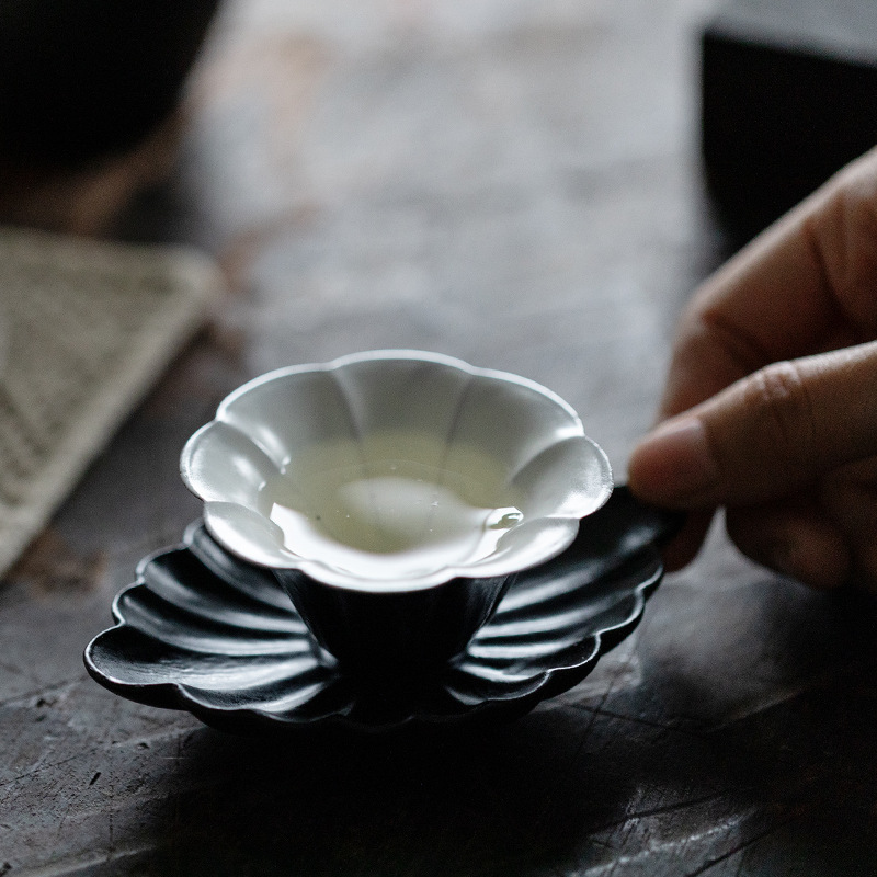 梵汝 日式郎红手工粉引落栀花边口品茗杯功夫茶具个人茶杯闻香杯详情6