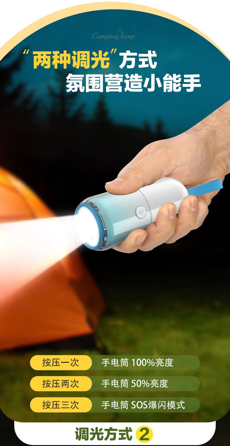 2024 New creative outdoor camping lamp, portable flashlight, three-speed night light, rechargeable and long-lasting lighting lamp pic 5