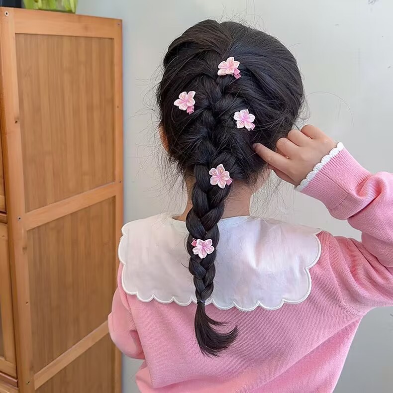 春日韩版樱花儿童不伤发发夹粉嫩可爱少女心发卡花朵头绳女孩皮套详情22